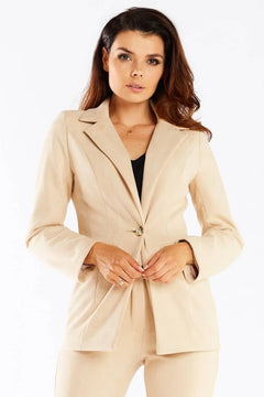 Women's Jacket with Golden Button and Shawl Collar awama