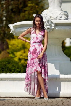 Maxi Chiffon Dress with Floral Print and Envelope Neckline Roco Fashion