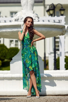 Maxi Chiffon Dress with Floral Print and Envelope Neckline Roco Fashion