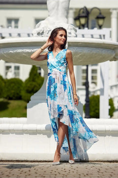 Maxi Chiffon Dress with Floral Print and Envelope Neckline Roco Fashion