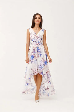 Maxi Chiffon Dress with Floral Print and Envelope Neckline Roco Fashion