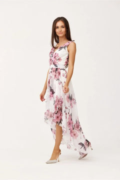 Maxi Chiffon Dress with Floral Print and Envelope Neckline Roco Fashion