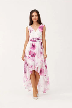 Maxi Chiffon Dress with Floral Print and Envelope Neckline Roco Fashion