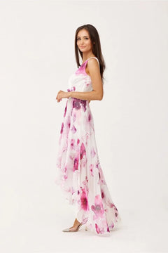 Maxi Chiffon Dress with Floral Print and Envelope Neckline Roco Fashion