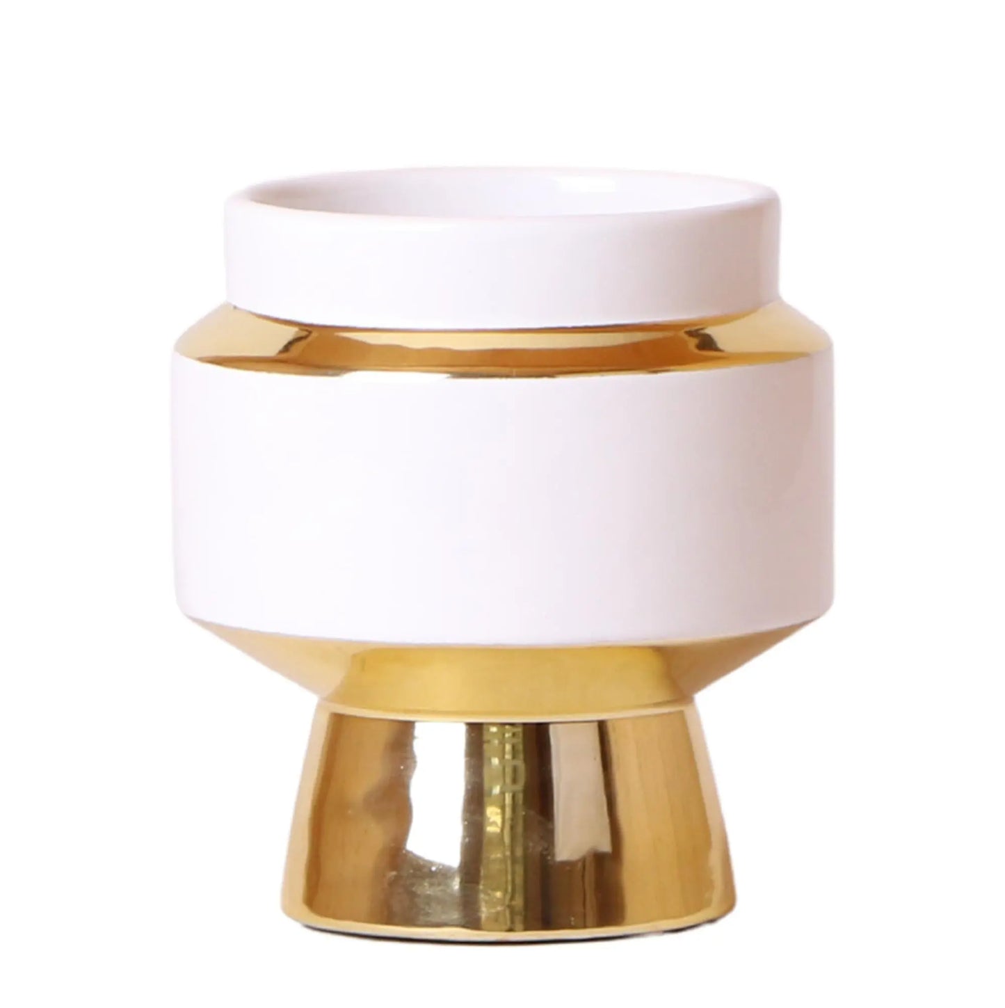 Kolibri Home | Le Chic bloempot - Witte keramieken sierpot met gouden details - Ø9cm Everspring