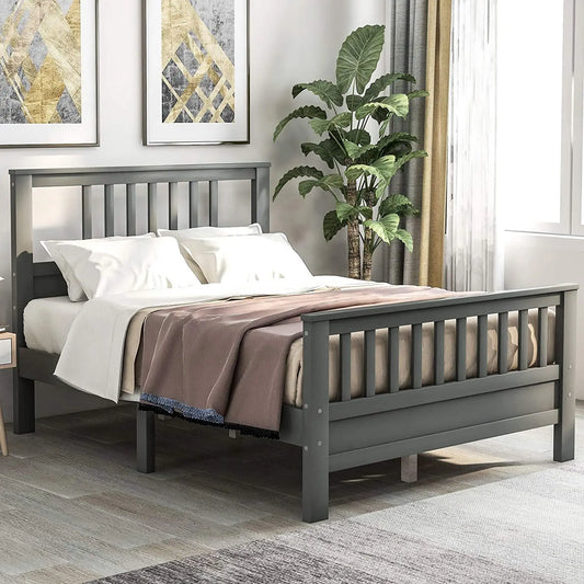 Solid Wood Bed Frame with Headboard and Footboard/No Box Spring Needed/Easy Assembly for Kids Platform, Full, Gray